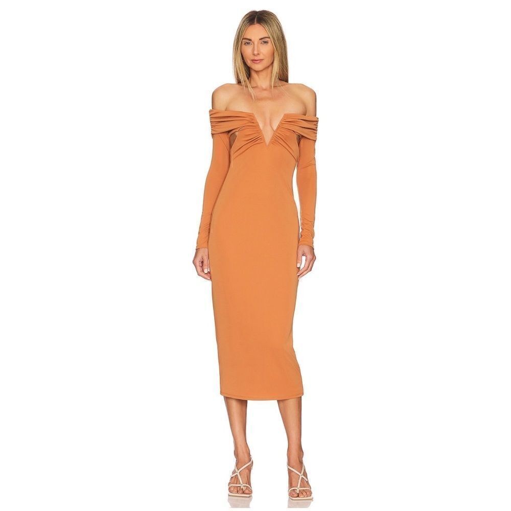 Nwt Not Yours To Keep Sacha Midi Dress In Nude, Size Xs